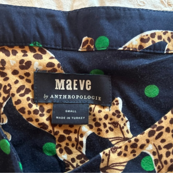 Maeve by Anthropologie Navy Green Polka Dot Leopard Print Short Sleeve Top S - Picture 12 of 12